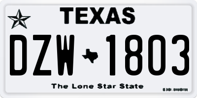 TX license plate DZW1803