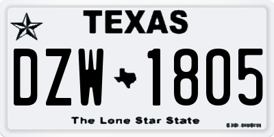 TX license plate DZW1805