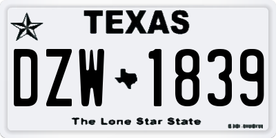 TX license plate DZW1839