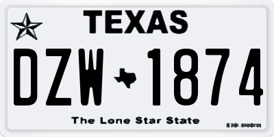 TX license plate DZW1874