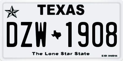TX license plate DZW1908