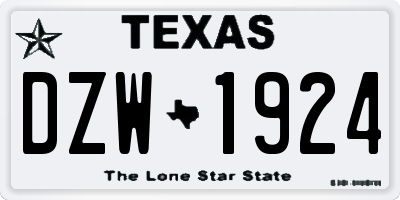 TX license plate DZW1924