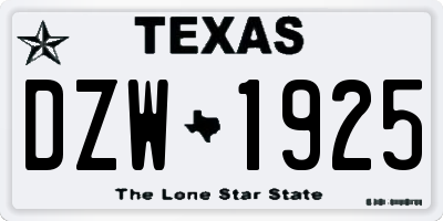 TX license plate DZW1925