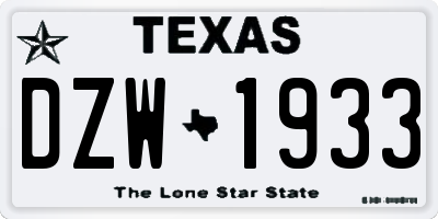 TX license plate DZW1933