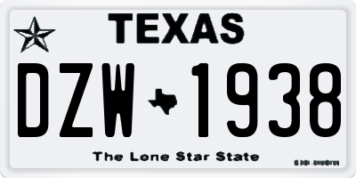 TX license plate DZW1938