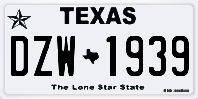 TX license plate DZW1939