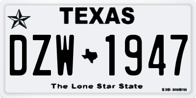 TX license plate DZW1947