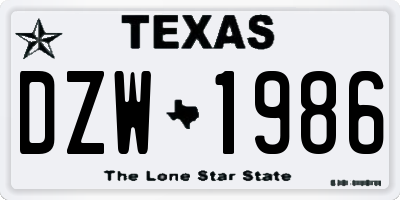 TX license plate DZW1986