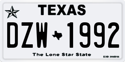 TX license plate DZW1992