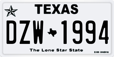 TX license plate DZW1994