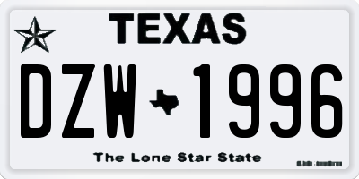 TX license plate DZW1996