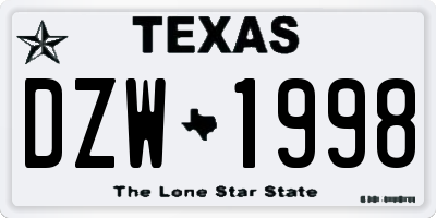 TX license plate DZW1998