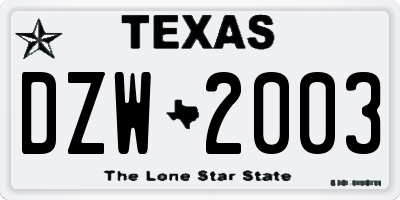TX license plate DZW2003