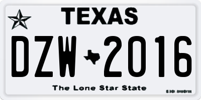 TX license plate DZW2016