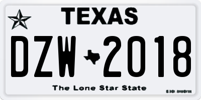 TX license plate DZW2018