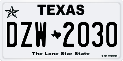 TX license plate DZW2030