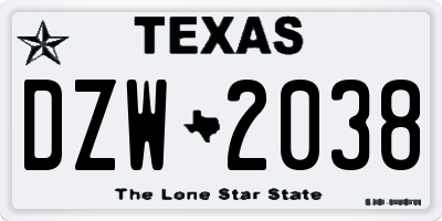 TX license plate DZW2038