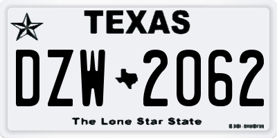 TX license plate DZW2062