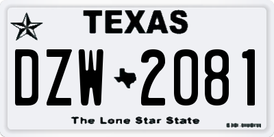 TX license plate DZW2081