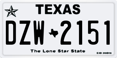 TX license plate DZW2151