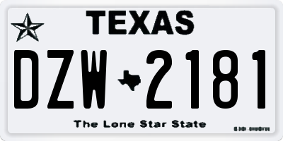 TX license plate DZW2181