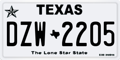 TX license plate DZW2205
