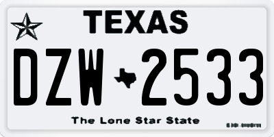 TX license plate DZW2533