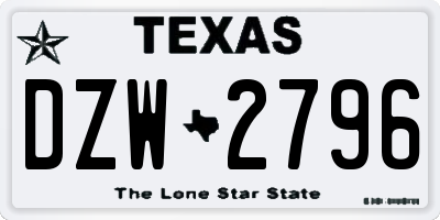 TX license plate DZW2796