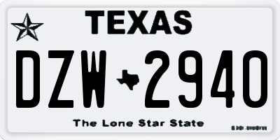 TX license plate DZW2940