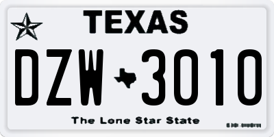 TX license plate DZW3010