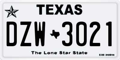 TX license plate DZW3021