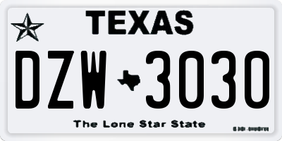 TX license plate DZW3030