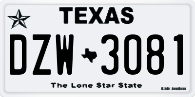TX license plate DZW3081