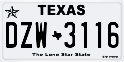 TX license plate DZW3116