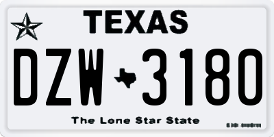 TX license plate DZW3180