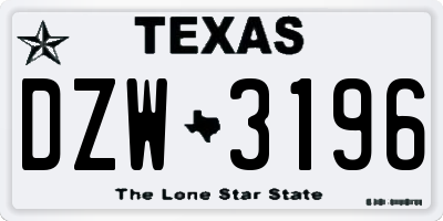 TX license plate DZW3196