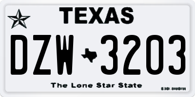 TX license plate DZW3203
