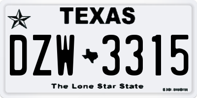 TX license plate DZW3315