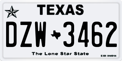 TX license plate DZW3462