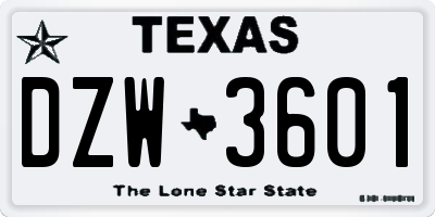 TX license plate DZW3601