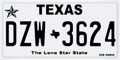 TX license plate DZW3624
