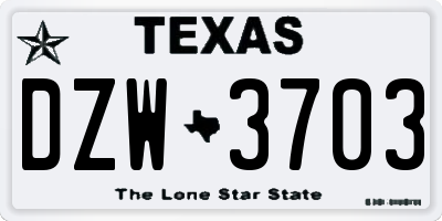 TX license plate DZW3703