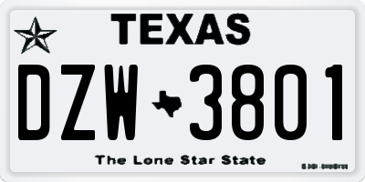 TX license plate DZW3801