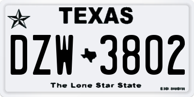TX license plate DZW3802