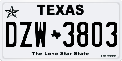 TX license plate DZW3803
