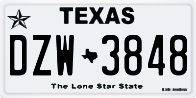 TX license plate DZW3848