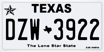 TX license plate DZW3922