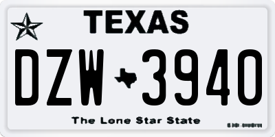 TX license plate DZW3940