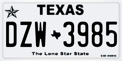 TX license plate DZW3985