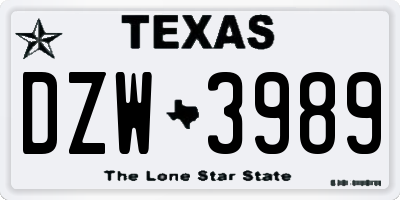 TX license plate DZW3989